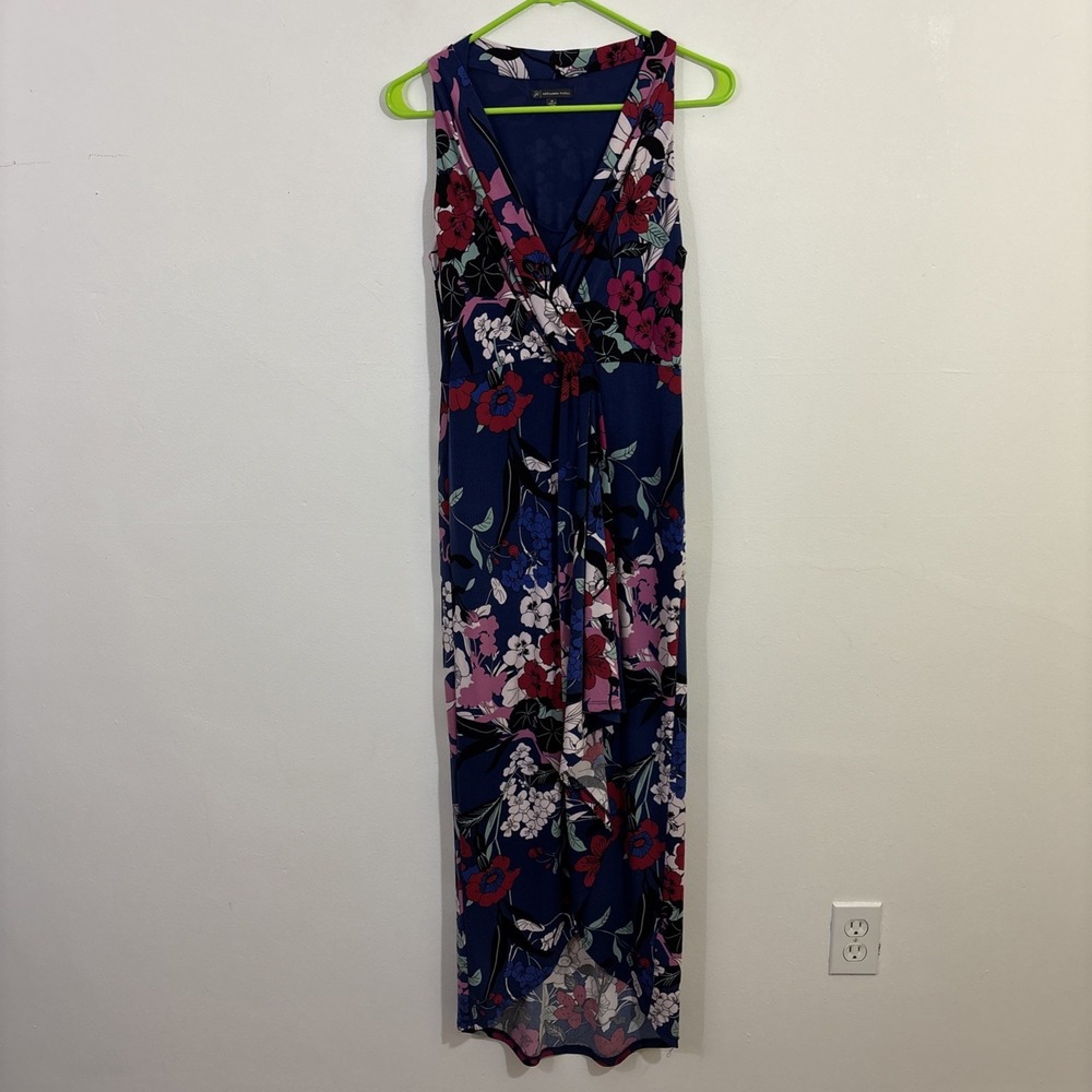 Adrianna Papell M Dress Floral Maxi‎ Hi Low Hem Blue Pink Resortwear Sleeveless